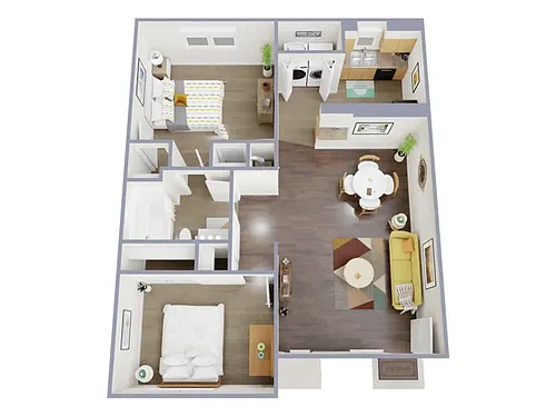 Floor plan 2 Bed, 1 Bath
