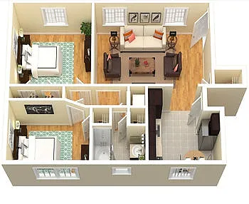 Floor plan 2 Bed 1 Bath