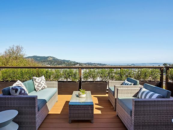 upstairs deck with view over San Rafael and the Bay