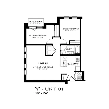 Floor plan 2B 2bed 1 and half bath