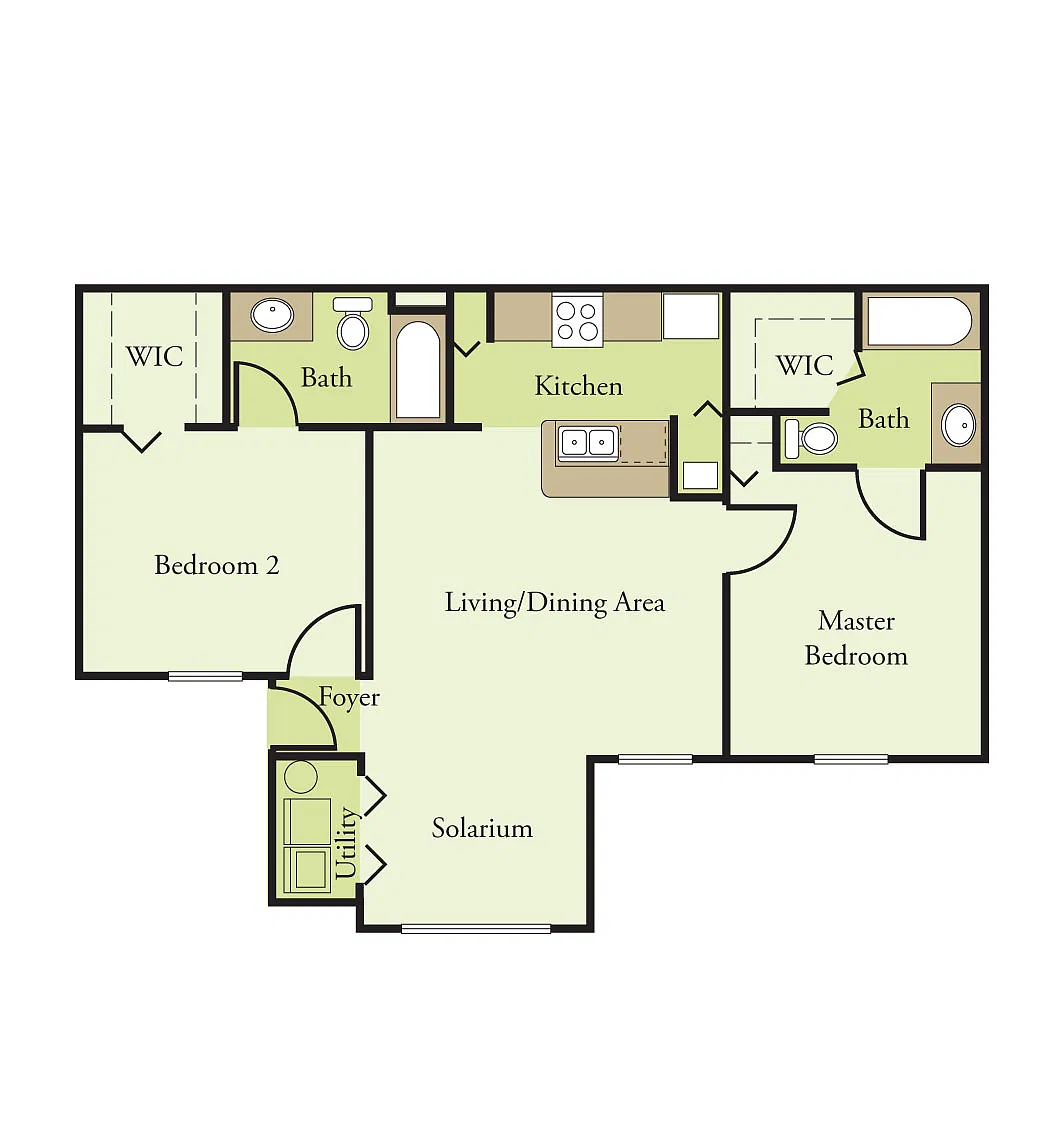 Floor plan 2 Bedroom 2 Bath 60%