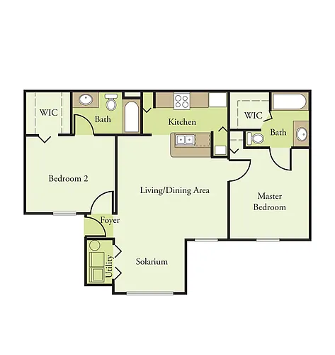 Floor plan 2 Bedroom 2 Bath 40%