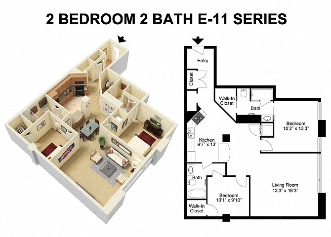 Floor plan 2 Bed 2 Bath - Euclid Avenue