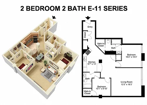 Floor plan 2 Bed 2 Bath - Euclid Avenue