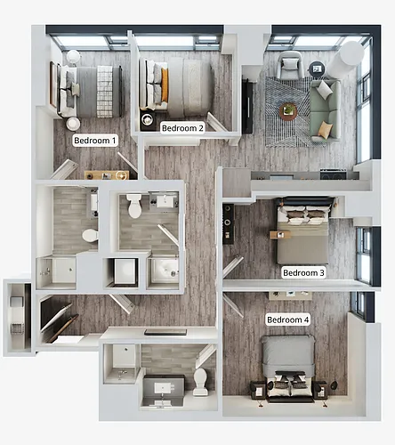 Floor plan D2 | leasing per bedroom