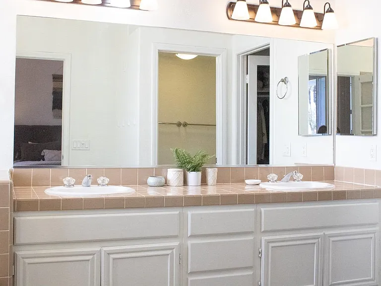Master bathroom vanity. Double sinks.