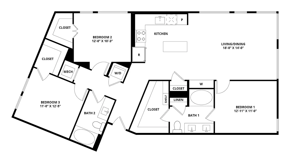 Floor plan 3 Bed/2 Bath-Montgomery