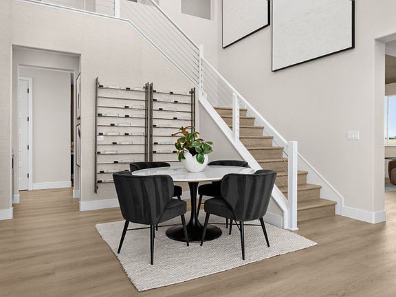 Dining room with double height ceiling