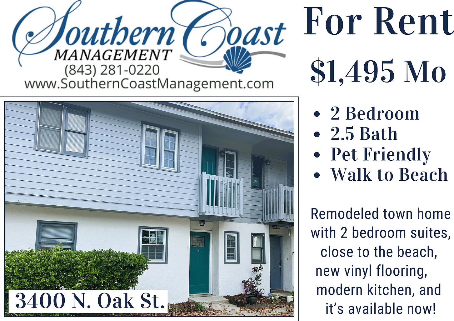 Walk to Beach! Newly Remodeled 2 Bedroom, Pet-Friendly Town Home! Available NOW! — Photo 1