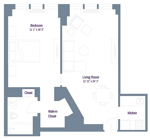 Floor plan Murray Hill Marquis - 1 Bedroom One Bathroom