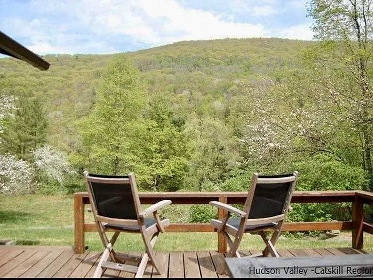 View from Grandview Cabin's deck with two chairs.