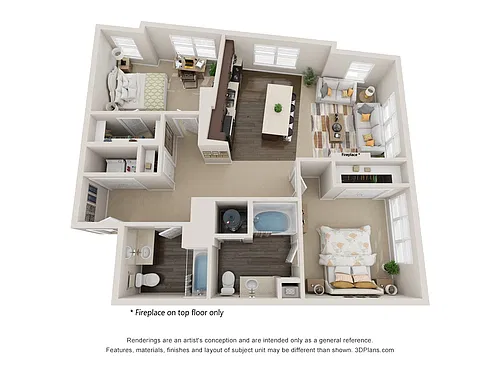 Floor plan B1: 2 Bed 2 Bath