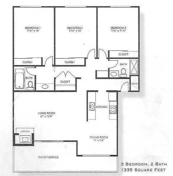 Floor plan 3 Bed - 2 Bath