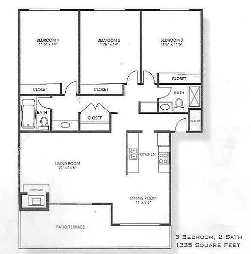 Floor plan 3 Bed - 2 Bath