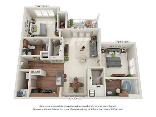 Floor plan Beech 2 Bedroom 2 Bathroom