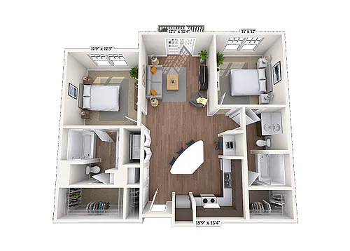 Floor plan Traditional 2x2 1043-1162 SF