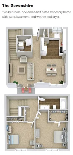 Floor plan The Devonshire (2BR / 1.5BA Two-Story with Patio)