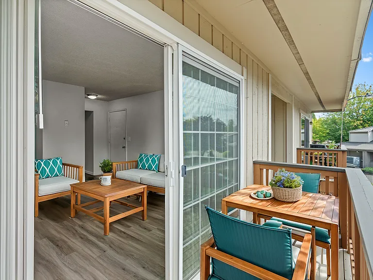 Relax on the charming balcony, perfect for enjoying peaceful views. Relax on the charming balcony, perfect for enjoying peaceful views.
