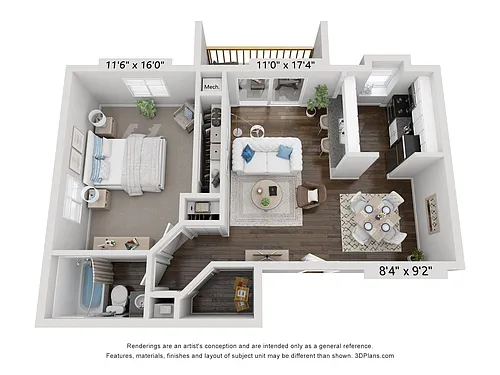 Floor plan 1 Bed | 1 Bath