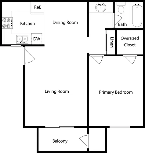 Floor plan One-Bedroom, One-Bathroom (B)