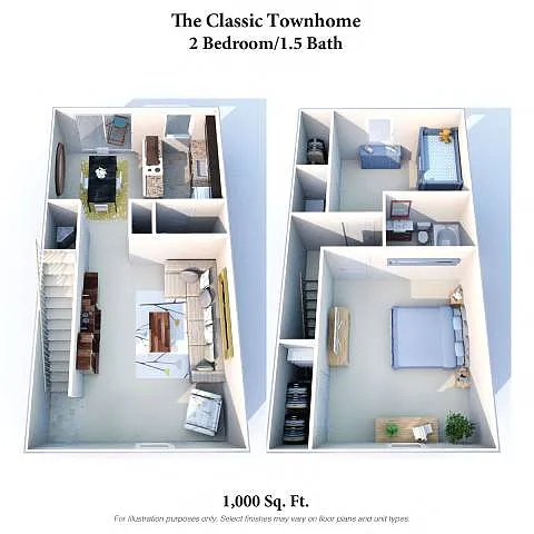 Floor plan The Classic: 2 Bed, 1.5 Bath Townhome