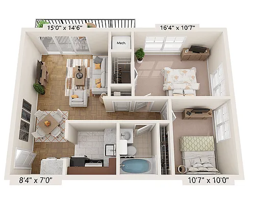 Floor plan Two Bedroom B1A