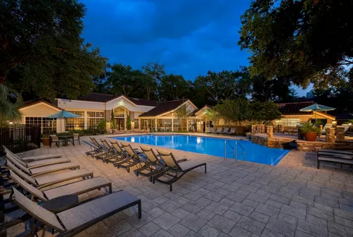 Resort-Inspired Pool at Dusk - Golf Brook Apartments