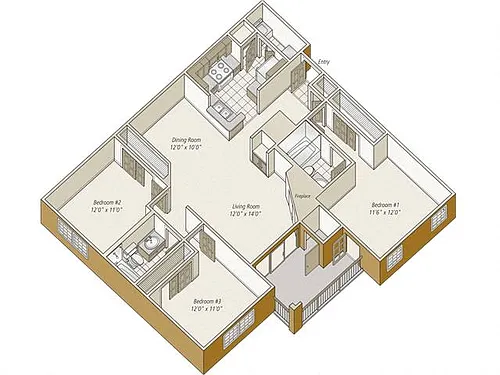 Floor plan 3 Bed/2 Bath-C1