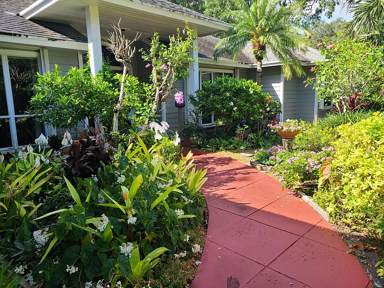 Tropical garden walkway entrance