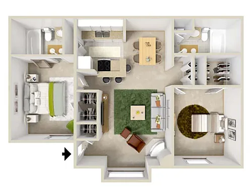 Floor plan 2 bed 2 bath B2
