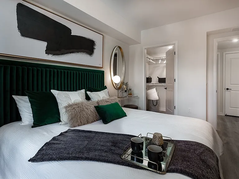 Select bedrooms include large walk-in closets with built-in shelving.