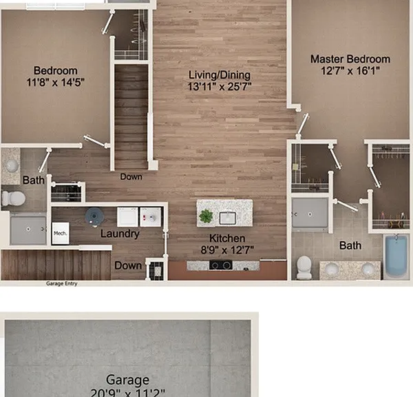 2 Bedroom - 2nd Floor with attached garage and dimensions 2 Bedroom - 2nd Floor with attached garage and dimensions