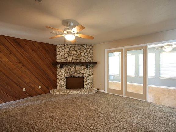 Stone Corner Fireplace for added decor (not functional).