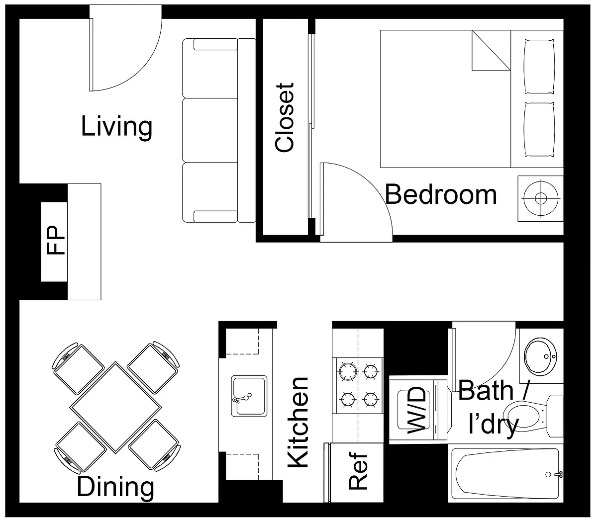Floor plan 1x1 Small