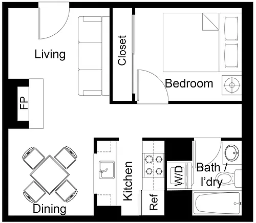 Floor plan 1x1 Small