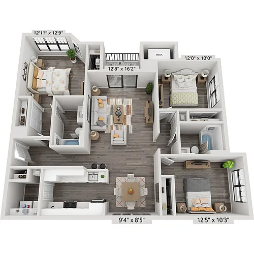 Floor plan Three Bedroom C2A