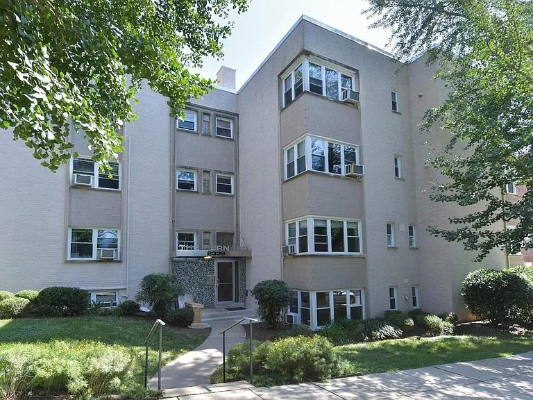 Front of building, with plenty of street parking