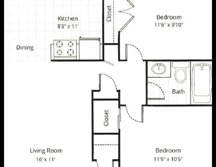 Two Bedroom One Bath Floorplan Diagram