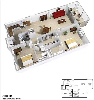 Floor plan Orchid | 2 Bed | 2 Bath | Classic