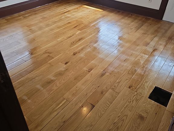 Freshly stained flooring throughout