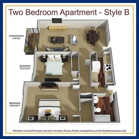Floor plan Two Bedroom Apartments Style B