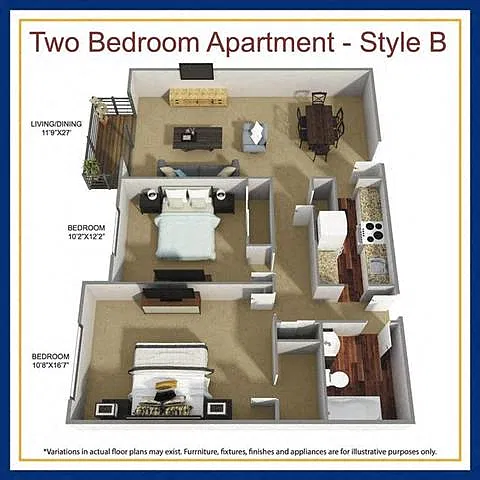Floor plan Two Bedroom Apartments Style B