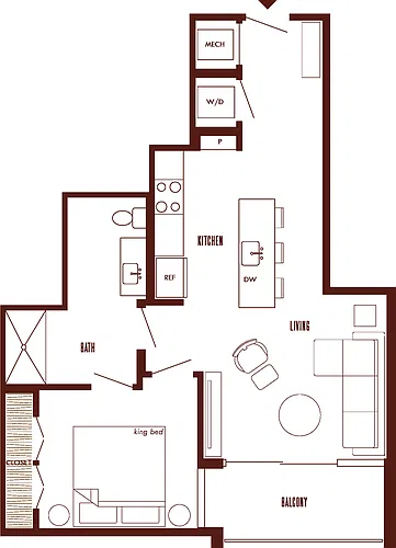 Floor plan 1 Bed/1 Bath-A5b-A