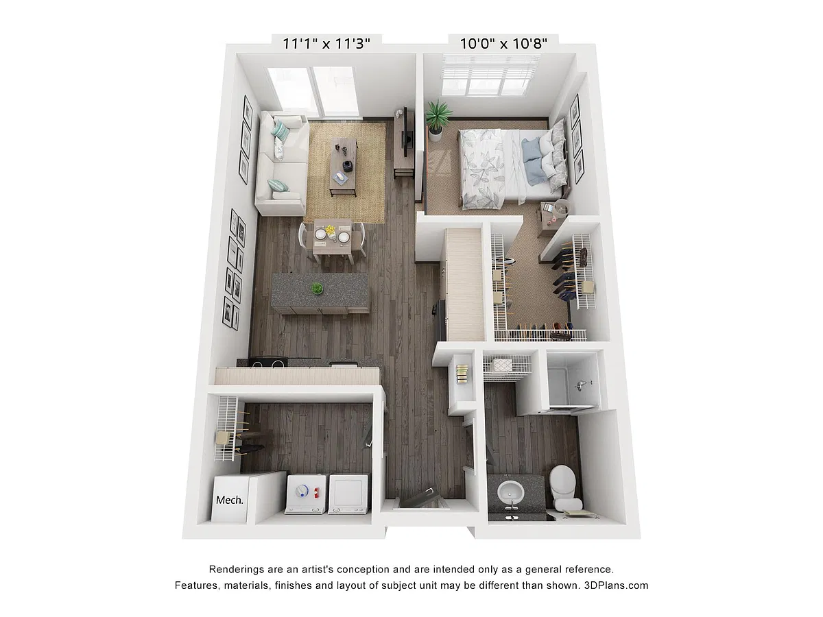 Floor plan 1 Bedroom Industrial-ADA