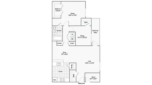 Floor plan 2 Bed 1 Bath Washer Dryer A
