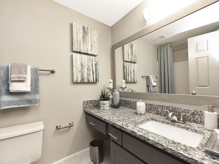 Bright bathroom with granite counters