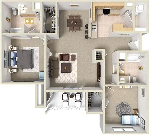 Floor plan B3 2/2 1079 sf