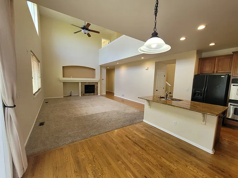 Great flow from eat in kitchen to family room with 2 story ceilings, fireplace, and lots of natural light