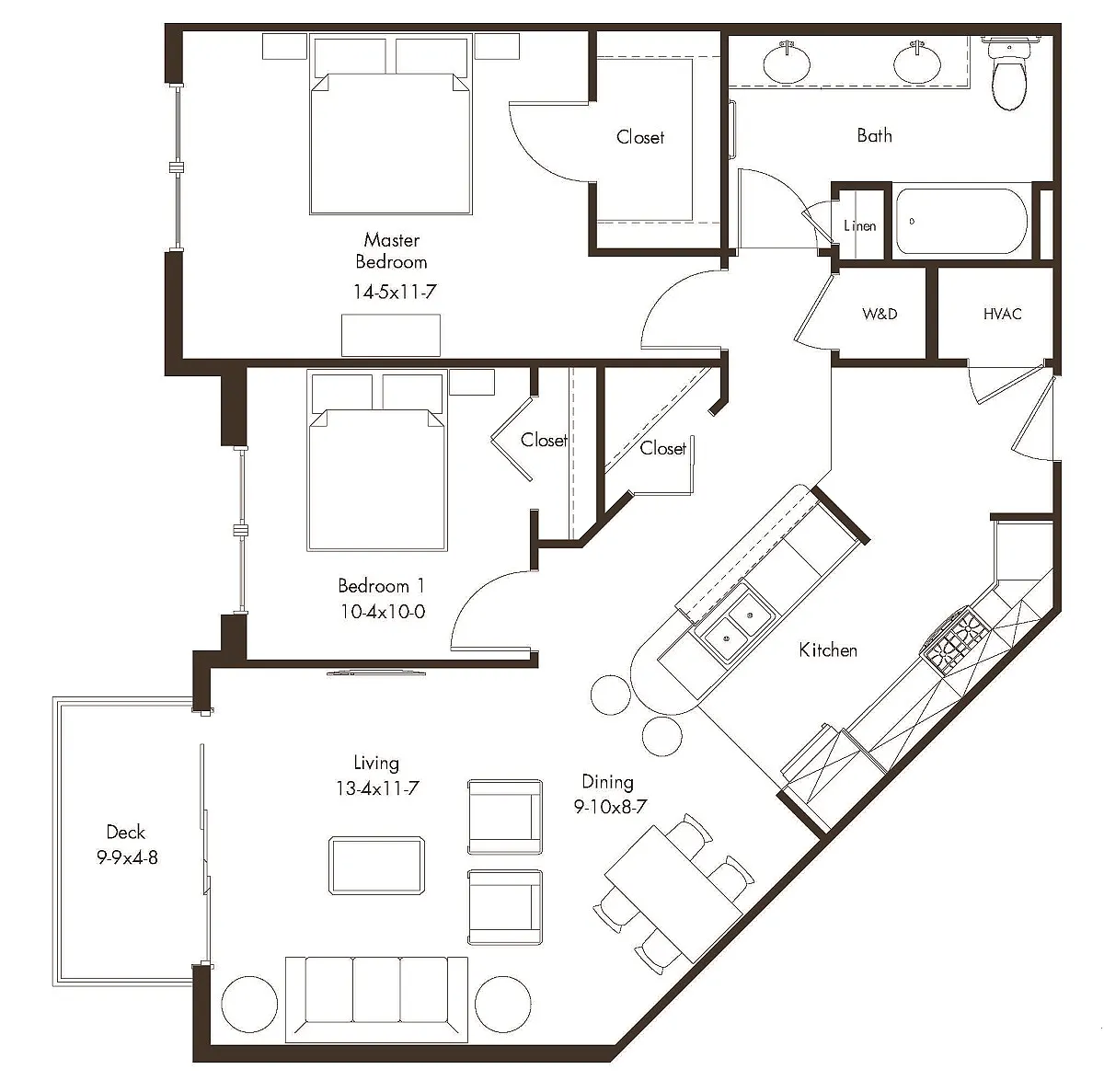 Floor plan 2 Bedroom 1 Bath