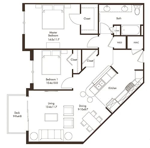 Floor plan 2 Bedroom 1 Bath